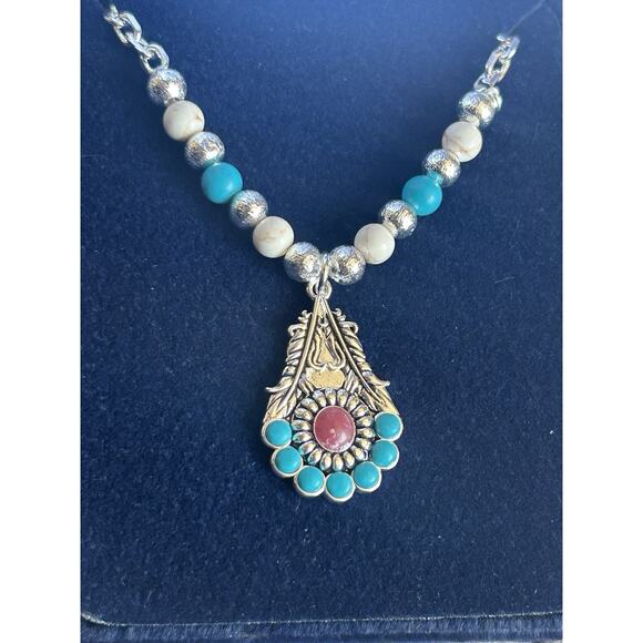 Montana Silversmiths Turquoise Beaded Tribal Style Necklace Feathers Western - Picture 1 of 6